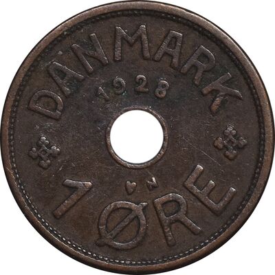 سکه 1 اوره 1928 کریستیان دهم - EF45 - دانمارک
