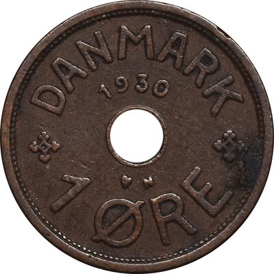 سکه 1 اوره 1930 کریستیان دهم - EF45 - دانمارک