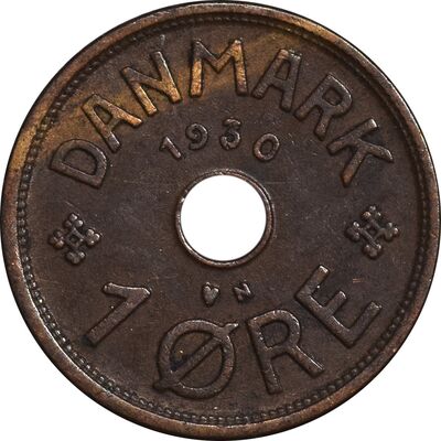سکه 1 اوره 1930 کریستیان دهم - EF45 - دانمارک