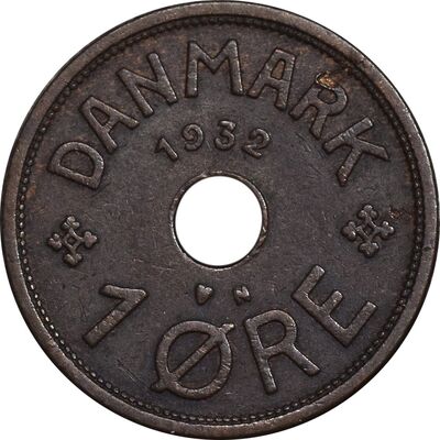 سکه 1 اوره 1932 کریستیان دهم - EF45 - دانمارک