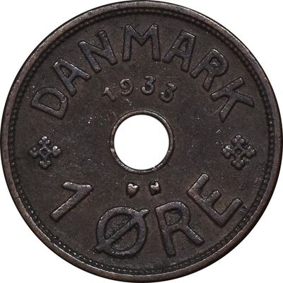 سکه 1 اوره 1933 کریستیان دهم - EF45 - دانمارک