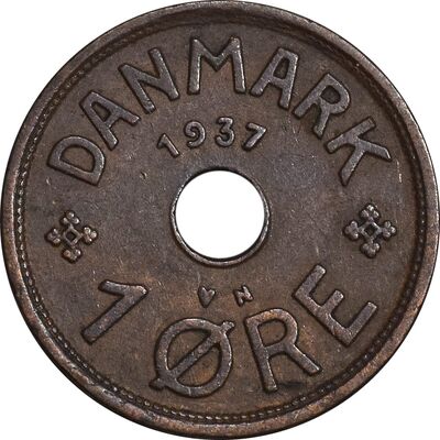 سکه 1 اوره 1937 کریستیان دهم - EF45 - دانمارک