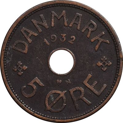 سکه 5 اوره 1932 کریستیان دهم - EF45 - دانمارک