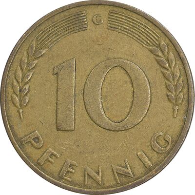 سکه 10 فینیگ 1950G جمهوری فدرال - EF40 - آلمان