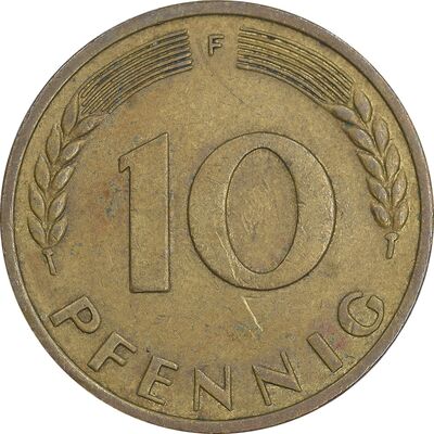 سکه 10 فینیگ 1950F جمهوری فدرال - EF45 - آلمان