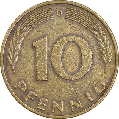 سکه 10 فینیگ 1980D جمهوری فدرال - EF40 - آلمان