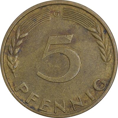 سکه 5 فینیگ 1950G جمهوری فدرال - EF45 - آلمان