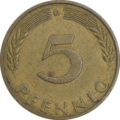 سکه 5 فینیگ 1950D جمهوری فدرال - EF45 - آلمان