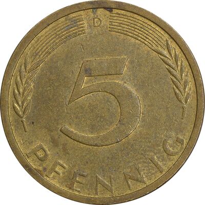 سکه 5 فینیگ 1972D جمهوری فدرال - AU55 - آلمان