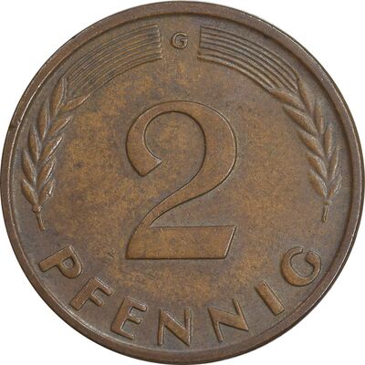 سکه 2 فینیگ 1962G جمهوری فدرال - EF45 - آلمان