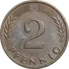 سکه 2 فینیگ 1958D جمهوری فدرال - EF45 - آلمان