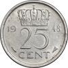 سکه 25 سنت 1948 ویلهلمینا - AU55 - هلند