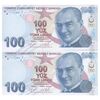 اسکناس 100 لیره بدون تاریخ (2020) جمهوری - سری F - جفت - UNC64 - ترکیه