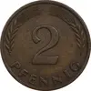سکه 2 فینیگ 1950D جمهوری فدرال - EF40 - آلمان