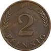سکه 2 فینیگ 1960D جمهوری فدرال - EF45 - آلمان