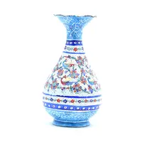 گلدان میناکاری طرح گل و مرغ - 13 سانتی