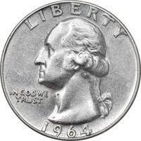 سکه کوارتر دلار 1964D واشنگتن - AU50 - آمریکا