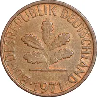 سکه 1 فینیگ 1971G جمهوری فدرال - EF45 - آلمان