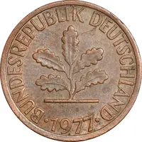 سکه 1 فینیگ 1977D جمهوری فدرال - EF45 - آلمان