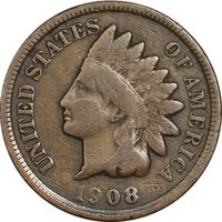 سکه 1 سنت 1908 سرخپوستی - VF35 - آمریکا
