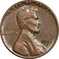 سکه 1 سنت 1961D لینکلن - EF40 - آمریکا