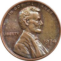سکه 1 سنت 1974S لینکلن - AU50 - آمریکا