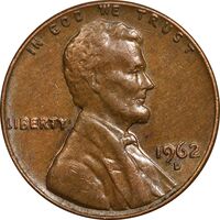 سکه 1 سنت 1962D لینکلن - EF45 - آمریکا