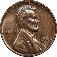سکه 1 سنت 1966 لینکلن - AU50 - آمریکا