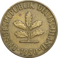 سکه 5 فینیگ 1950D جمهوری فدرال - EF45 - آلمان