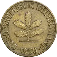 سکه 5 فینیگ 1950D جمهوری فدرال - EF45 - آلمان