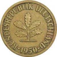 سکه 10 فینیگ 1950J جمهوری فدرال - EF40 - آلمان