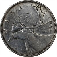 سکه 25 سنت 1942 جرج ششم - EF45 - کانادا