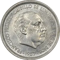 سکه 50 پزتا (58)1957 فرانسیسکو فرانکو - AU55 - اسپانیا