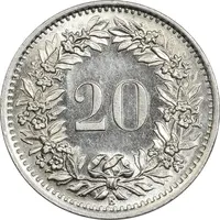 سکه 20 راپن 1969 دولت فدرال - MS61 - سوئیس