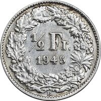سکه 1/2 فرانک 1945 دولت فدرال - EF40 - سوئیس