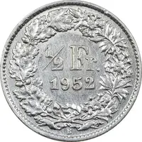 سکه 1/2 فرانک 1952 دولت فدرال - AU50 - سوئیس