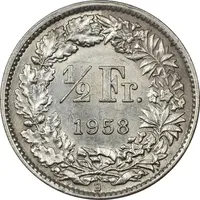 سکه 1/2 فرانک 1958 دولت فدرال - MS61 - سوئیس