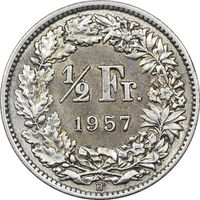 سکه 1/2 فرانک 1957 دولت فدرال - AU55 - سوئیس
