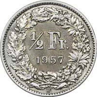 سکه 1/2 فرانک 1957 دولت فدرال - AU55 - سوئیس