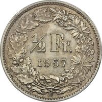سکه 1/2 فرانک 1957 دولت فدرال - EF45 - سوئیس