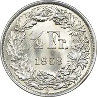 سکه 1/2 فرانک 1958 دولت فدرال - MS63 - سوئیس