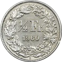 سکه 1/2 فرانک 1960 دولت فدرال - AU50 - سوئیس
