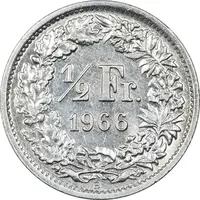 سکه 1/2 فرانک 1966 دولت فدرال - AU50 - سوئیس