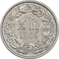 سکه 1/2 فرانک 1969 دولت فدرال - EF45 - سوئیس