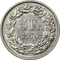 سکه 1/2 فرانک 1970 دولت فدرال - MS61 - سوئیس