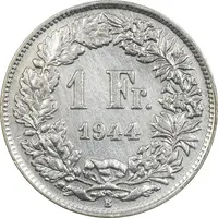 سکه 1 فرانک 1944 دولت فدرال - EF45 - سوئیس