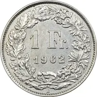 سکه 1 فرانک 1962 دولت فدرال - EF45 - سوئیس