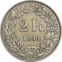 سکه 2 فرانک 1941 دولت فدرال - EF40 - سوئیس