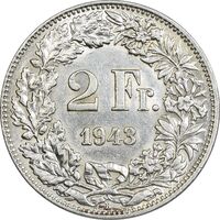 سکه 2 فرانک 1943 دولت فدرال - EF40 - سوئیس
