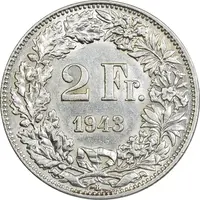 سکه 2 فرانک 1943 دولت فدرال - EF40 - سوئیس